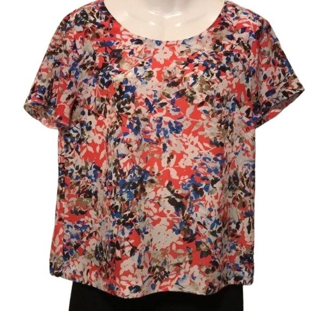J. Crew Floral Blouse Short Sleeve Keyhole Back Size Small
